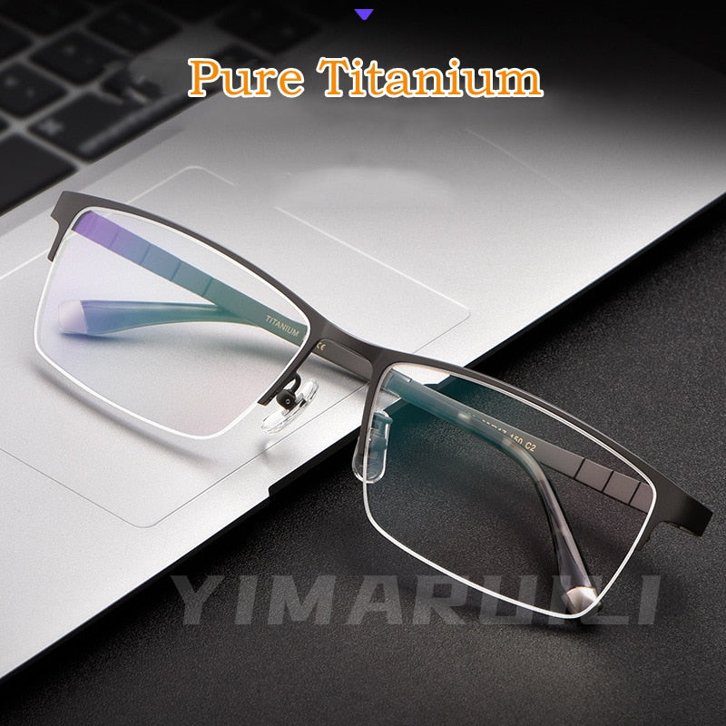 Yimaruili Men's Semi Rim Titanium Rectangular Frame Eyeglasses HT0186 Semi Rim Yimaruili Eyeglasses   