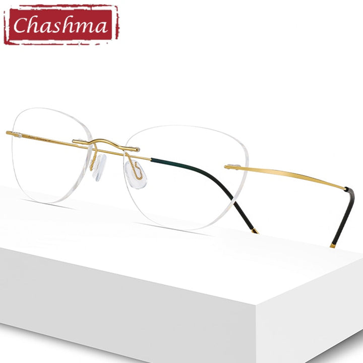 Unisex Rimless Titanium Cat Eye Frame Diamond Cut Tinted Lens Eyeglasses 8041 Rimless Chashma   