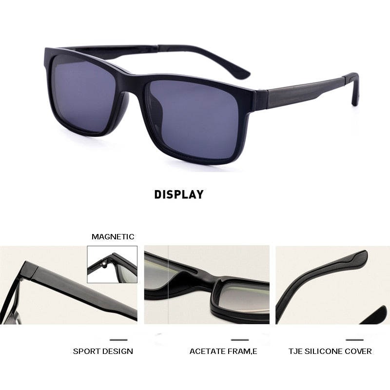 Oveliness Unisex Full Rim Square Tr 90 Titanium Eyeglasses Polarized Clip On Sunglasses 1641 Clip On Sunglasses Oveliness   
