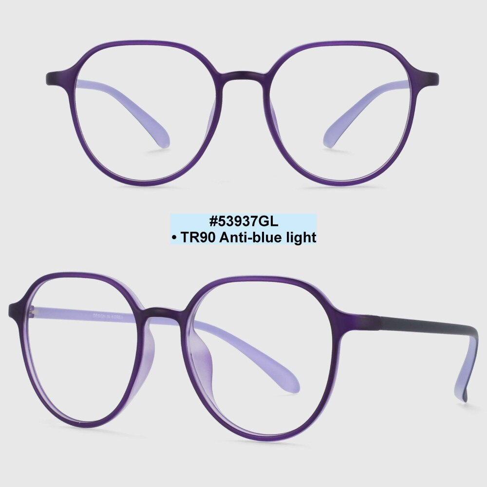CCSpace Unisex Full Rim Round Square Tr 90 Titanium Frame Eyeglasses 53937 Full Rim CCspace Matte Purple  