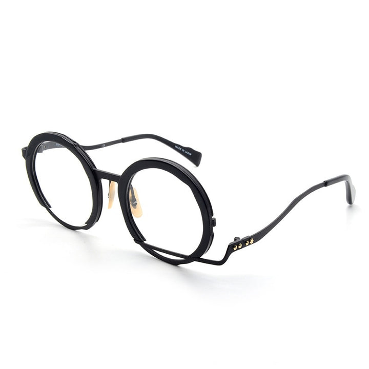 Muzz Men's Full Rim Round Ultem Titanium Frame Eyeglasses 0034 Full Rim Muzz Black  
