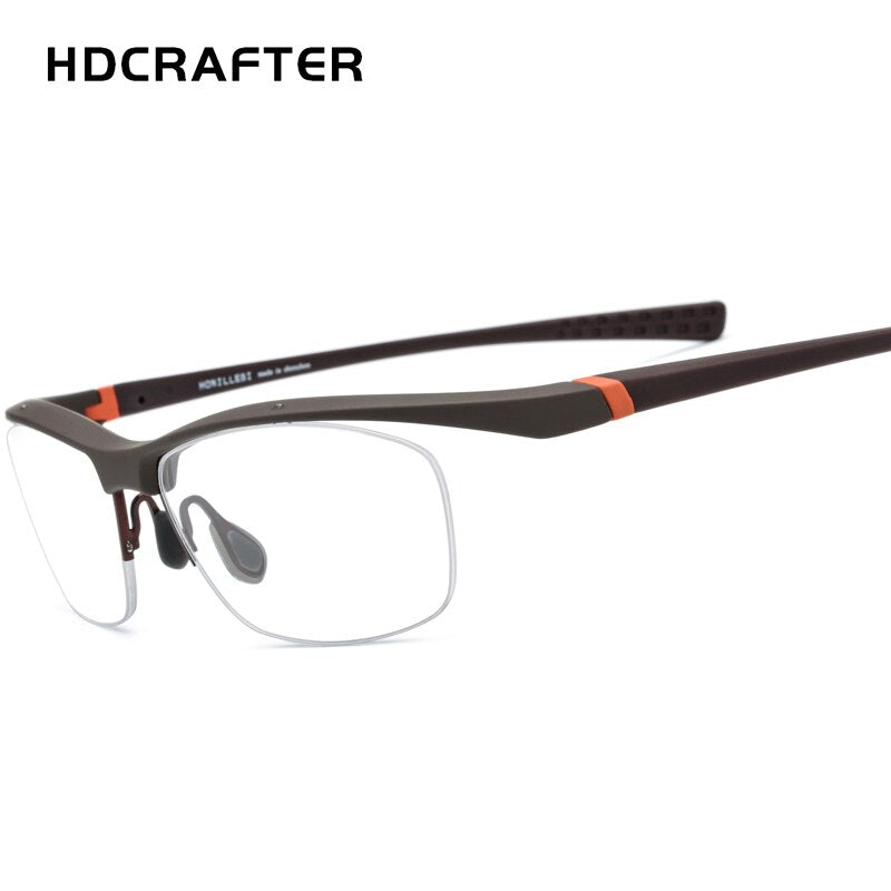 Hdcrafter Men's Semi Rim Rectangle TR 90 Sports Frame Eyeglasses 7027 Sport Eyewear Hdcrafter Eyeglasses Auburn  