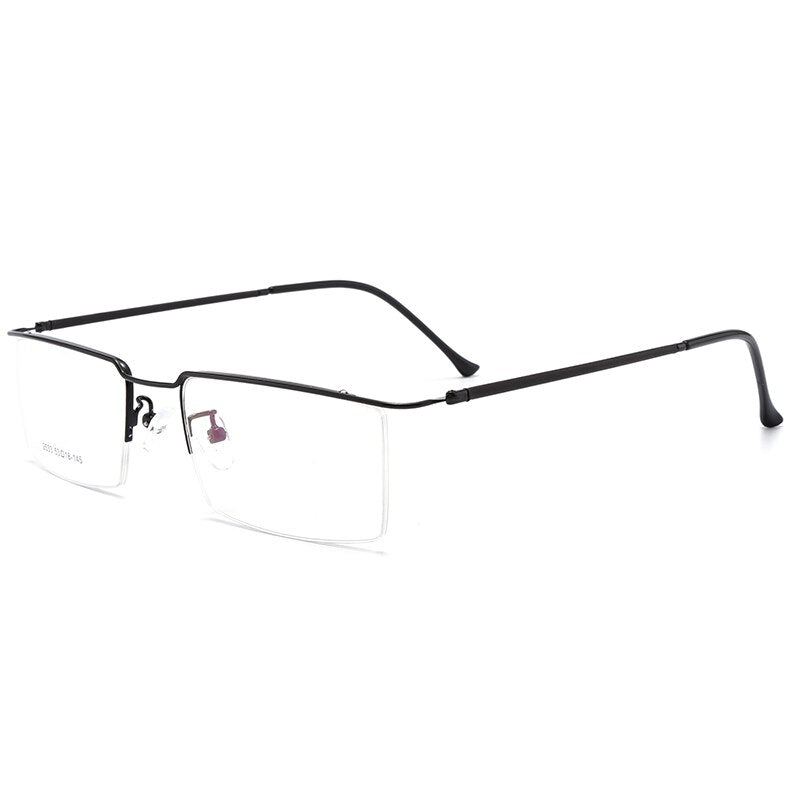 Men's Half Rim Slim Square Titanium Alloy Frame Eyeglasses Sc2533 Semi Rim Bclear black  