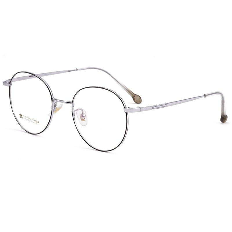 Yimaruili Women's Full Rim Round β Titanium Frame Eyeglasses 2054 Full Rim Yimaruili Eyeglasses Black Silver  