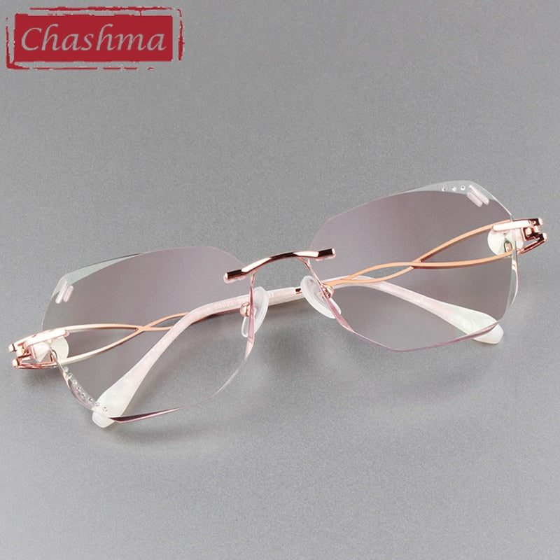 Women's Rimless Titanium Frame Diamond Trimmed Eyeglasses 88023 Rimless Chashma   