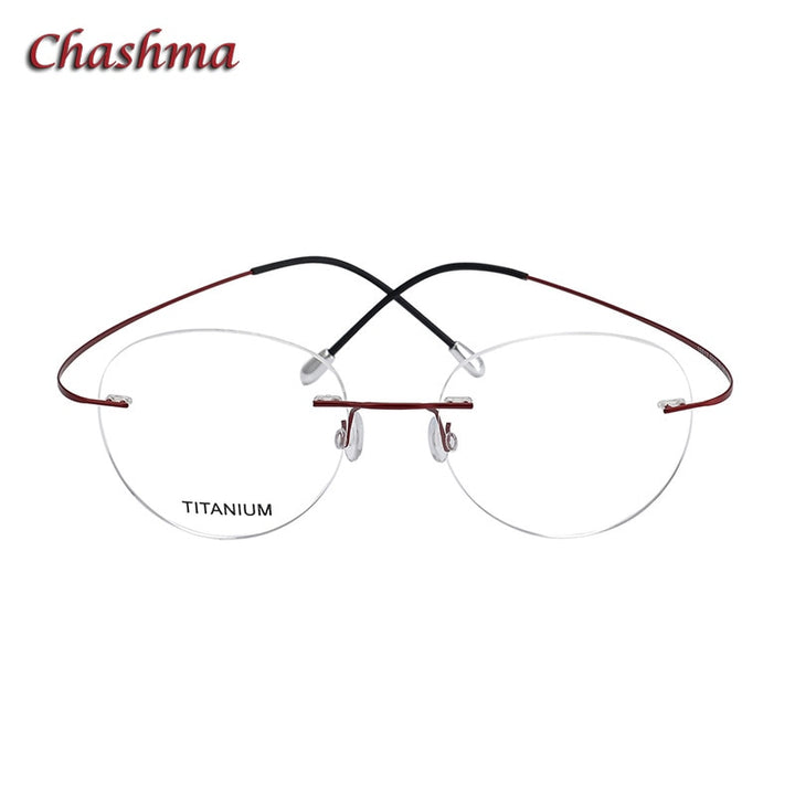 Chashma Ochki Unisex Rimless Round Titanium Eyeglasses 16017 Rimless Chashma Ochki Wine Red  