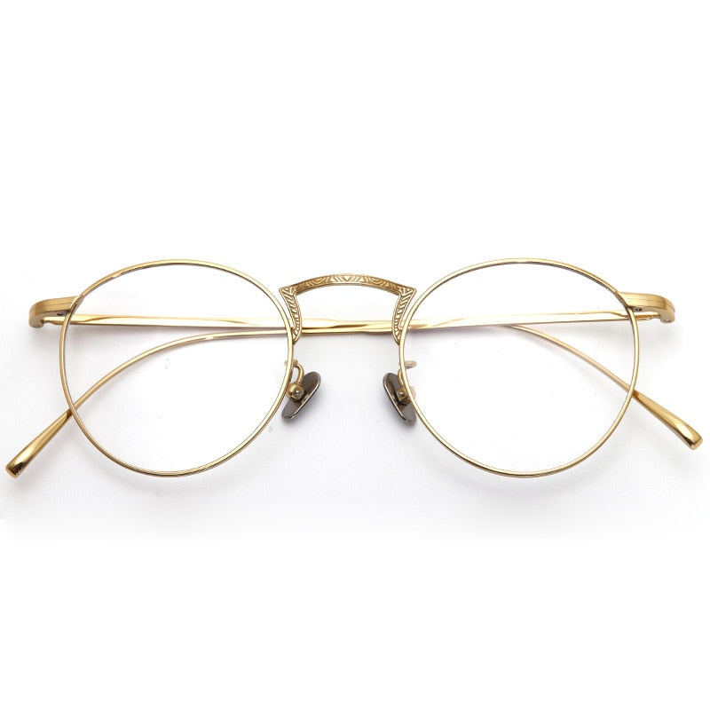 Muzz Unisex Full Rim Round Titanium Frame Eyeglasses 8025 Full Rim Muzz Gold  