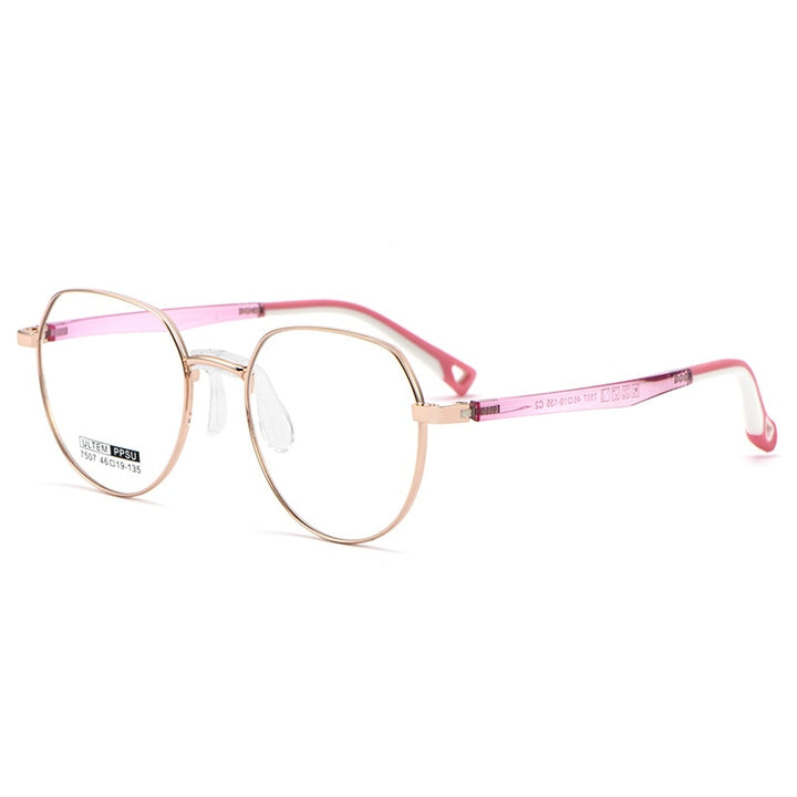 KatKani Unisex Youth Full Rim Round Ultem Alloy Frame Eyeglasses 7507S Full Rim KatKani Eyeglasses Pink  
