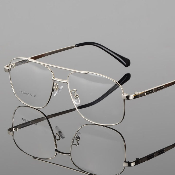 Men's Double Bridge Full Rim Alloy Frame Eyeglasses N2256 Full Rim Bclear Silvery  