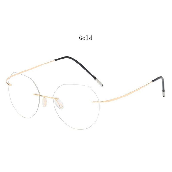 Hdcrafter Unisex Rimless Polygon Round Titanium Frame Eyeglasses 6001-6002 Rimless Hdcrafter Eyeglasses Model-A-Gold  