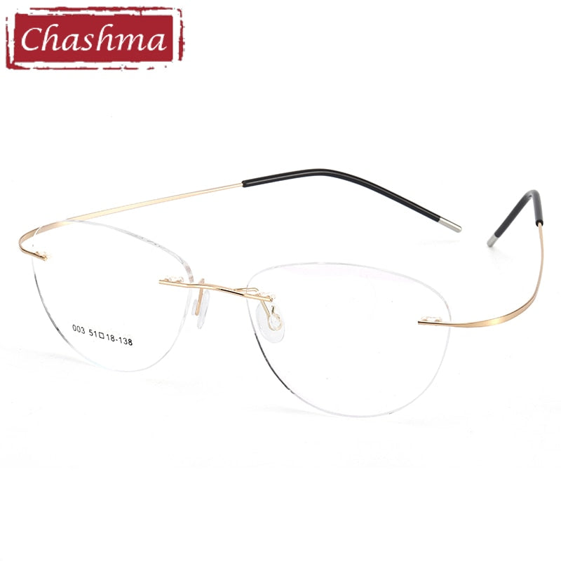 Chashma Ottica Unisex Rimless Triangle Oval Titanium Eyeglasses 003 Rimless Chashma Ottica Gold  
