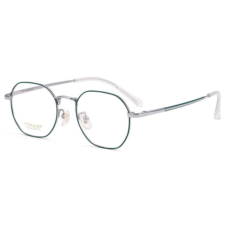 Hotochki Unisex Full Rim Polygon Beta Titanium Eyeglasses T3956 Full Rim Hotochki Green Silver  