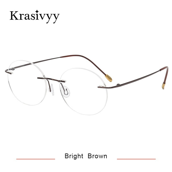 Krasivyy Unisex Rimless Round Titanium Eyeglasses Kr16012 Rimless Krasivyy Bright Brown  