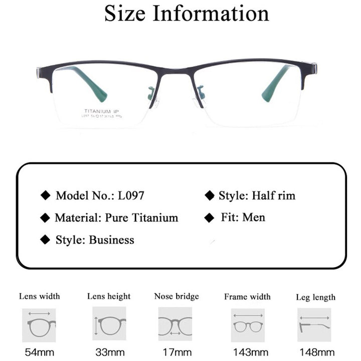 Men's Semi Rim Titanium Frame Eyeglasses Lb079 Semi Rim Bclear   