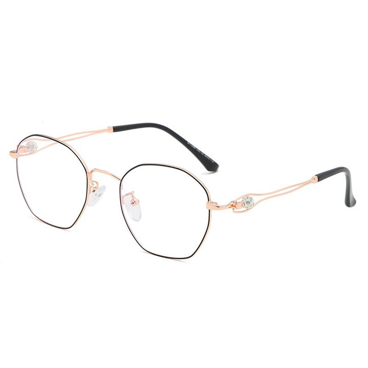 Women's Irregular Alloy Full Rim Eyeglasses 11256 Full Rim Bclear Black gold  