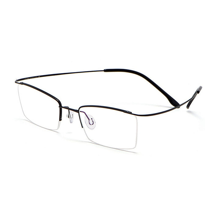 Yimaruili Men's Semi Rim Hinge Free β Titanium Frame Eyeglasses 30004 Semi Rim Yimaruili Eyeglasses Black  