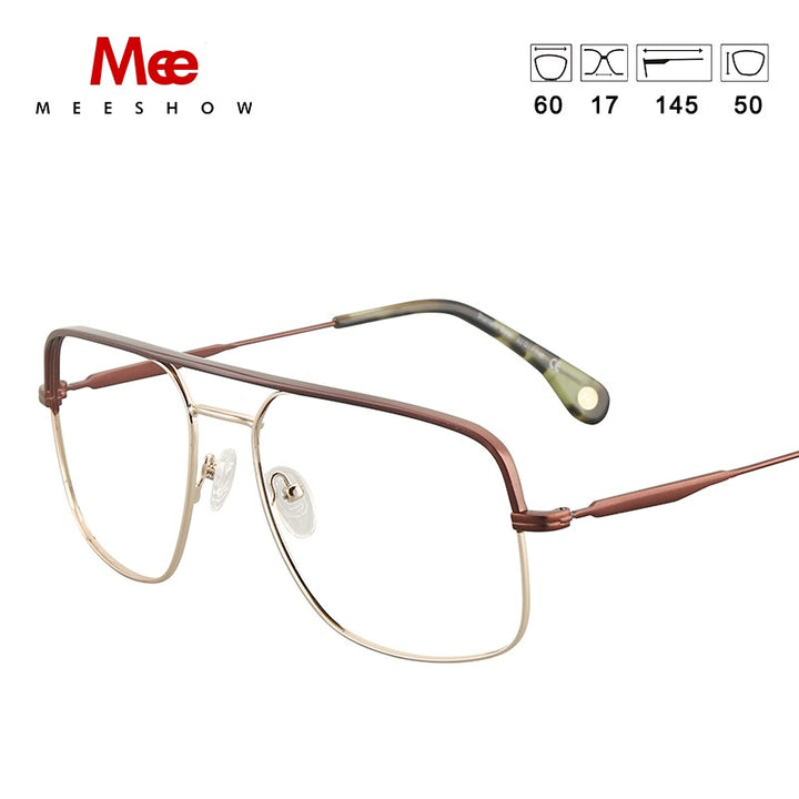 Men's Eyeglasses Titanium Alloy 1101A Oversized Glasses Frame MeeShow Anti Brown  