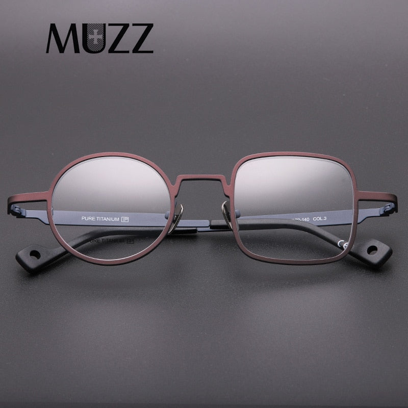 Muzz Men's Full Rim Square Round Asymmetrical Titanium Frame Eyeglasses T7039 Full Rim Muzz   