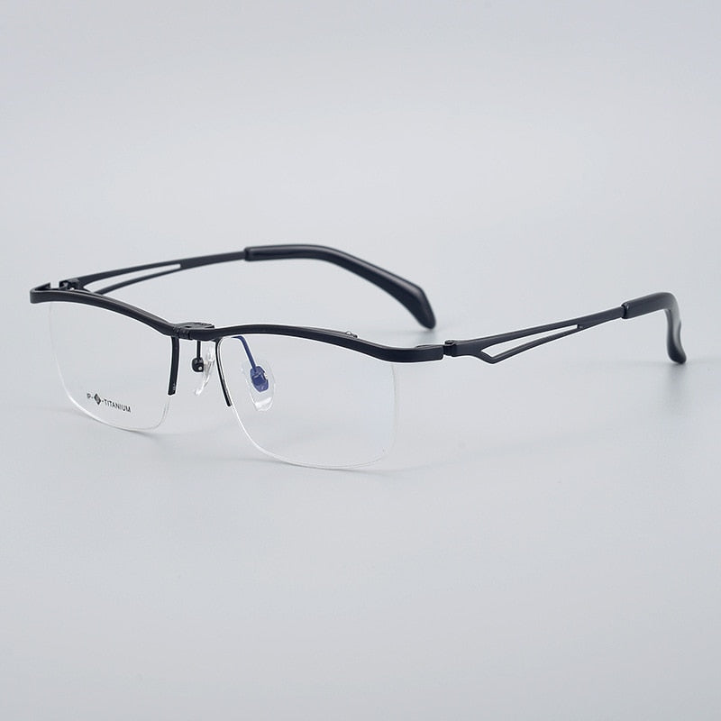 Muzz Men's Semi Rim Square Titanium Frame Eyeglasses T18044 Semi Rim Muzz Black  