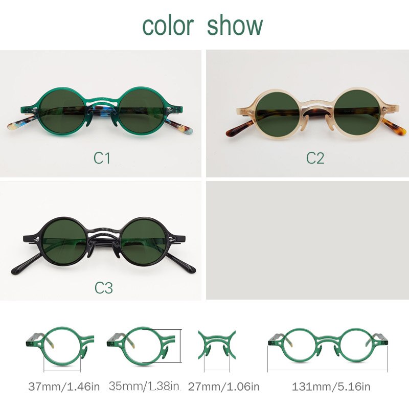 Men's Acetate Plate Frame Round Polarized Sunglasses Customizable Lenses Sunglasses Yujo   