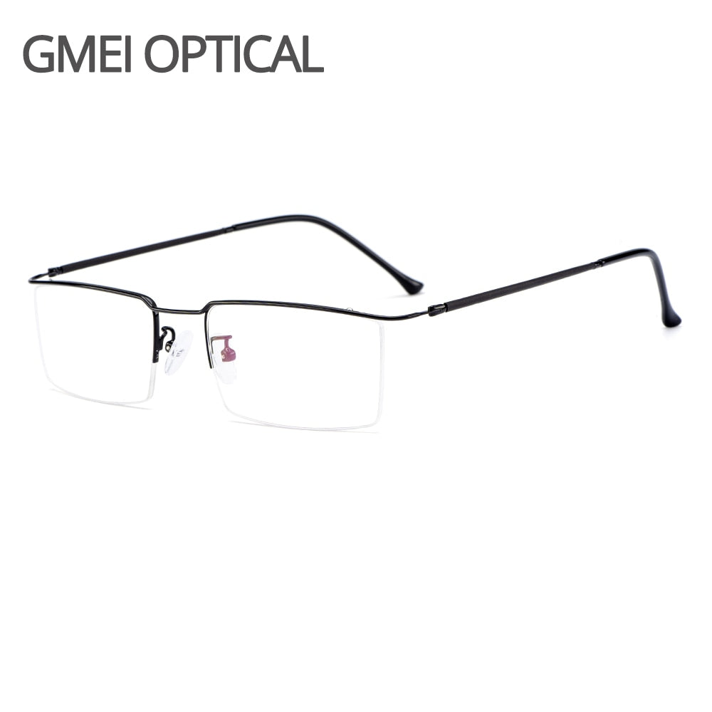 Gmei Men's Semi Rim Square Titanium Alloy Eyeglasses Y2533 Semi Rim Gmei Optical   