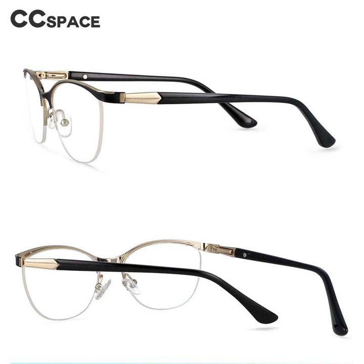 CCSpace Women's Semi Rim Brow Line Cat Eye Alloy Acetate Frame Eyeglasses 53988 Semi Rim CCspace   