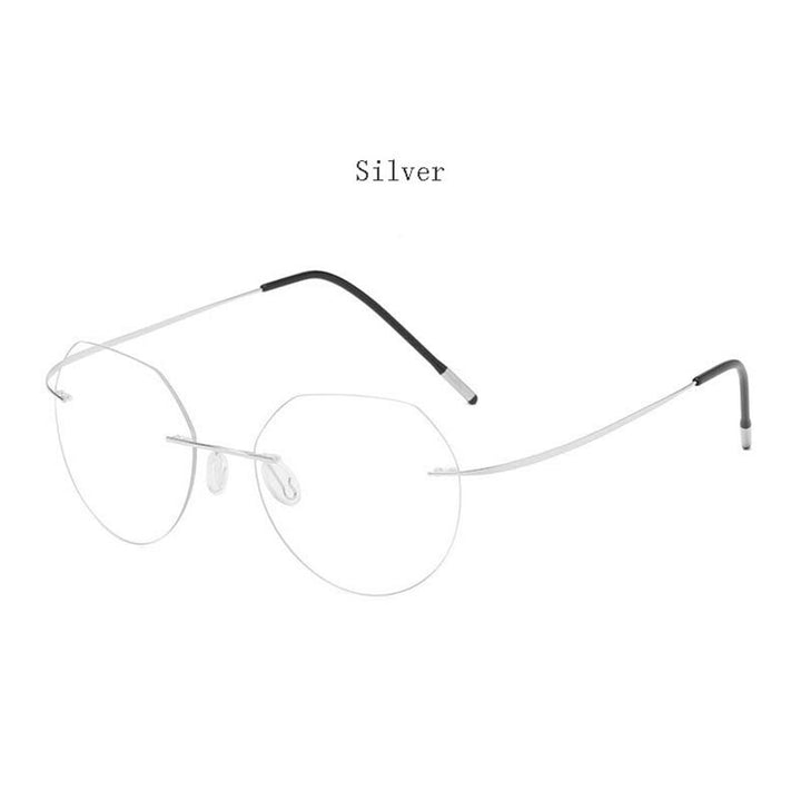 Hdcrafter Unisex Rimless Polygon Round Titanium Frame Eyeglasses 6001-6002 Rimless Hdcrafter Eyeglasses Model-A-Silver  