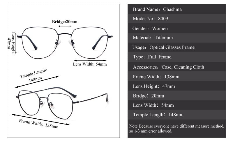 Chashma Ottica Unisex Full Rim Irregular Round Titanium Eyeglasses 8009 Full Rim Chashma Ottica   