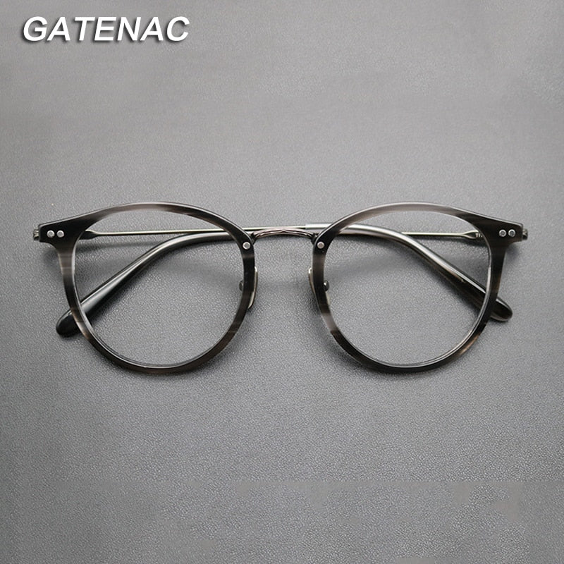 Gatenac Unisex Full Rim Round Titanium Acetate Frame Eyeglasses Gxyj717 Full Rim Gatenac   