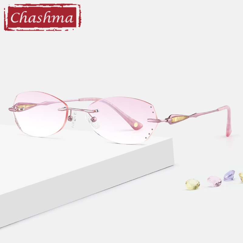 Chashma Ottica Women's Rimless Rectangle Cat Eye Titanium Eyeglasses Tinted Lenses 8108 Rimless Chashma Ottica Pink  