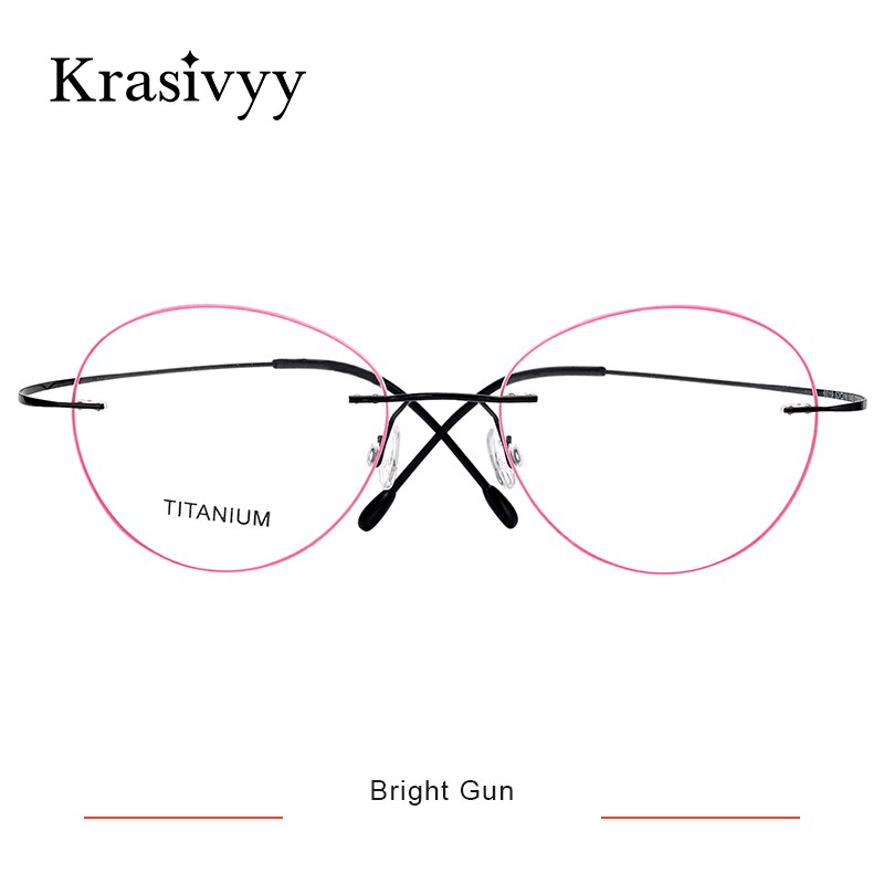 Krasivyy Women's Rimless Round Titanium Eyeglasses Kr619 Rimless Krasivyy Bright Gun  