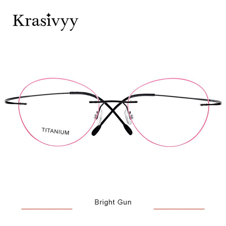 Krasivyy Women's Rimless Round Titanium Eyeglasses Kr619 Rimless Krasivyy Bright Gun  