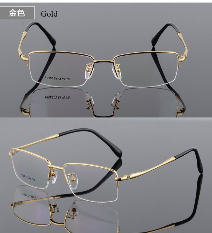 Men's Square Semi Rim Titanium Frame Eyeglasses 8296 Semi Rim Bclear   