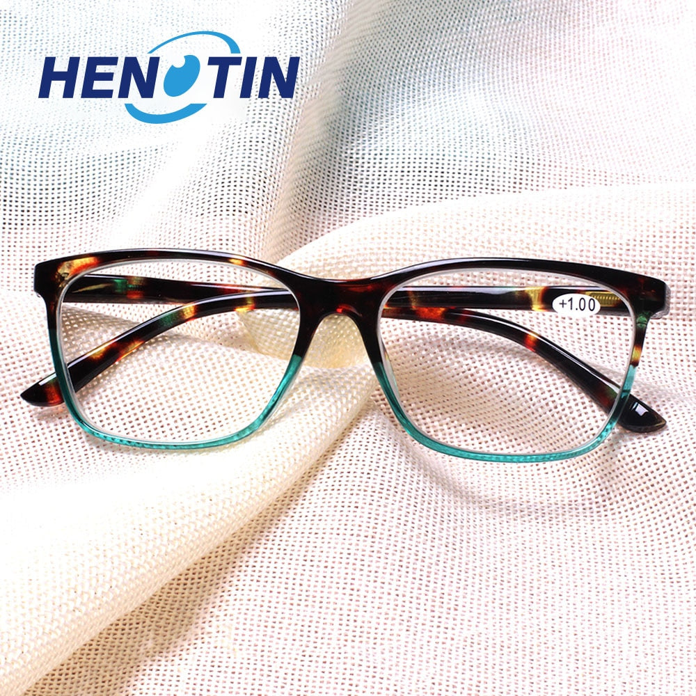 Henotin Eyeglasses Unisex Stylish Rectangular Reading Glasses Spring Hinge Diopter 0 To 1.50 Reading Glasses Henotin 0 green 