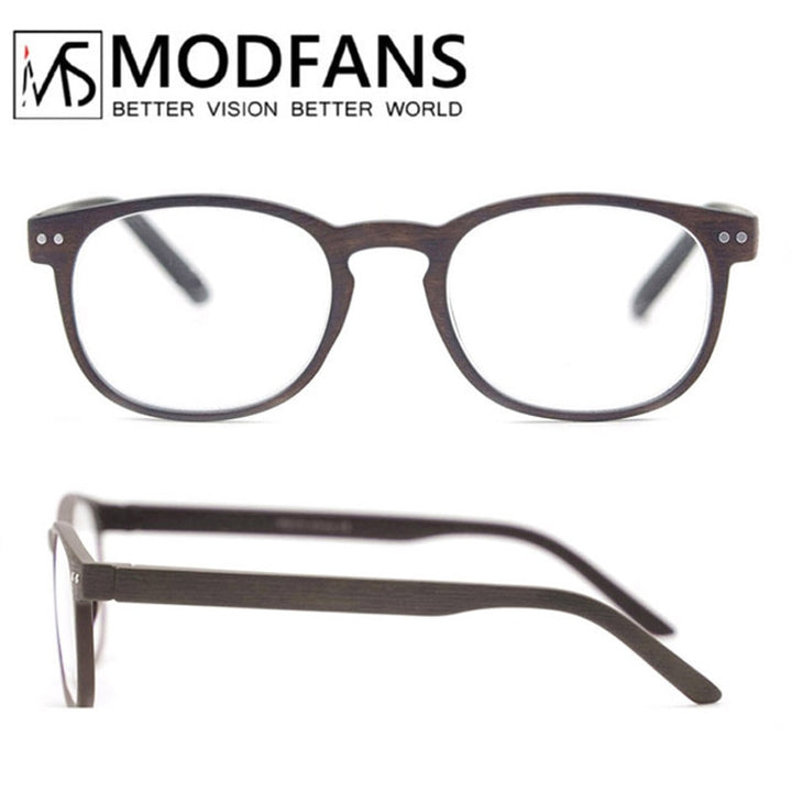 Modfans Round Reading Glasses Women Men Wood Pattern Frame Eyeglasses Light Diopter Sight Magnifier Reading Glasses Modfans Wooden Brown C1 +100 