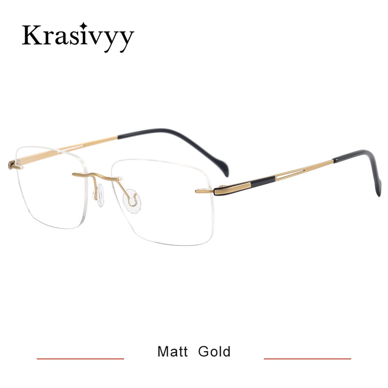 Krasivyy Unisex Rimless Square Titanium Eyeglasses Kr16065 Rimless Krasivyy Matt Gold  