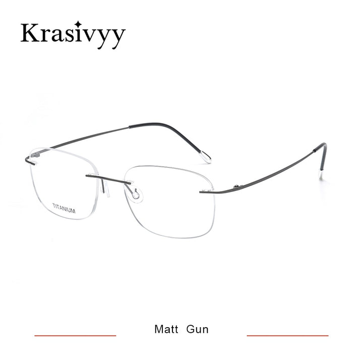 Krasivyy Men's Rimless Square Titanium Eyeglasses Kr16010 Rimless Krasivyy Matt Gun  