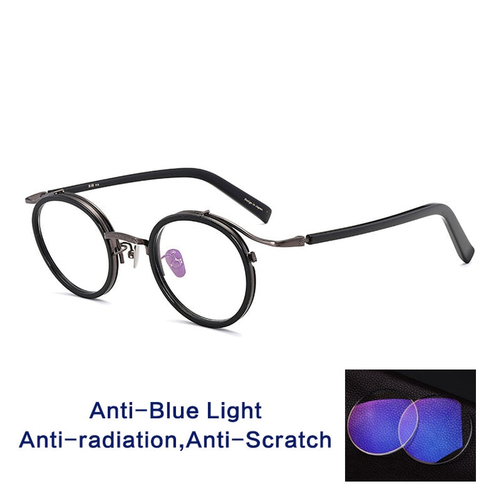 Gatenac Unisex Full Rim Round Acetate Alloy Frame Eyeglasses Gxj37 Full Rim Gatenac Black Anti-Blue  