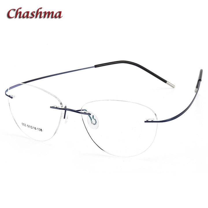 Chashma Ochki Unisex Rimless Triangle Cat Eye Titanium Eyeglasses Tinted Lenses 60742 Rimless Chashma Ochki Blue Clear  