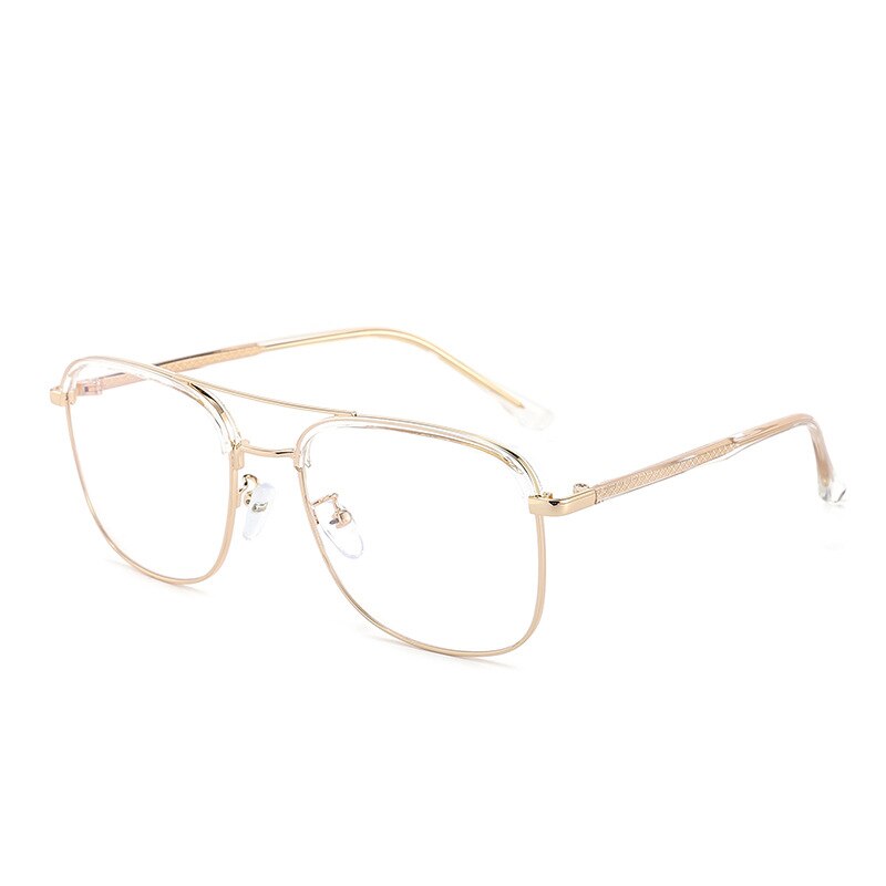 Unisex Full Rim Double Bridge TR90 Alloy Frame Eyeglasses Cl20370 Full Rim Bclear Transparent gold  