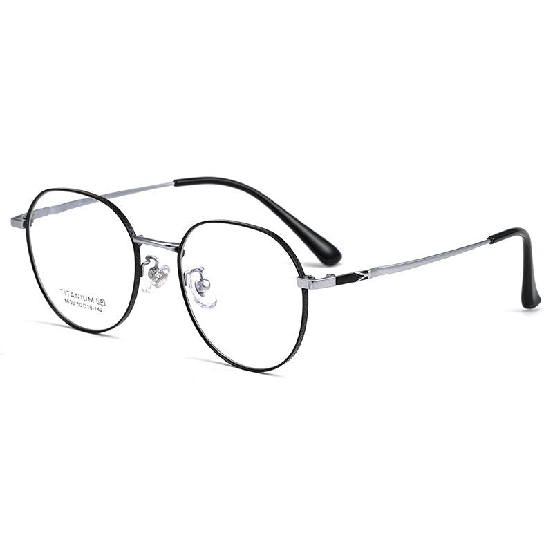 Yimaruili Unisex Full Rim Round Titanium IP Frame Eyeglasses 8630F Full Rim Yimaruili Eyeglasses Black Silver  