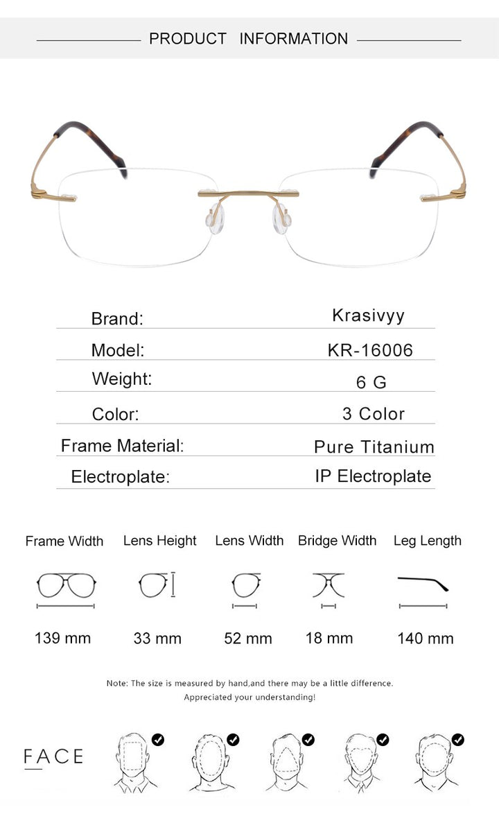 Krasivyy Unisex Rimless Glasses Square Screwless Titanium Eyeglasses Kr16006 Rimless Krasivyy   