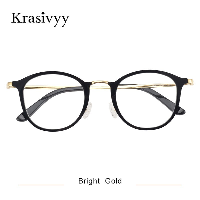 Krasivyy Men's Full Rim Round Square Acetate Titanium Eyeglasses Kr16067 Full Rim Krasivyy Bright Gold  