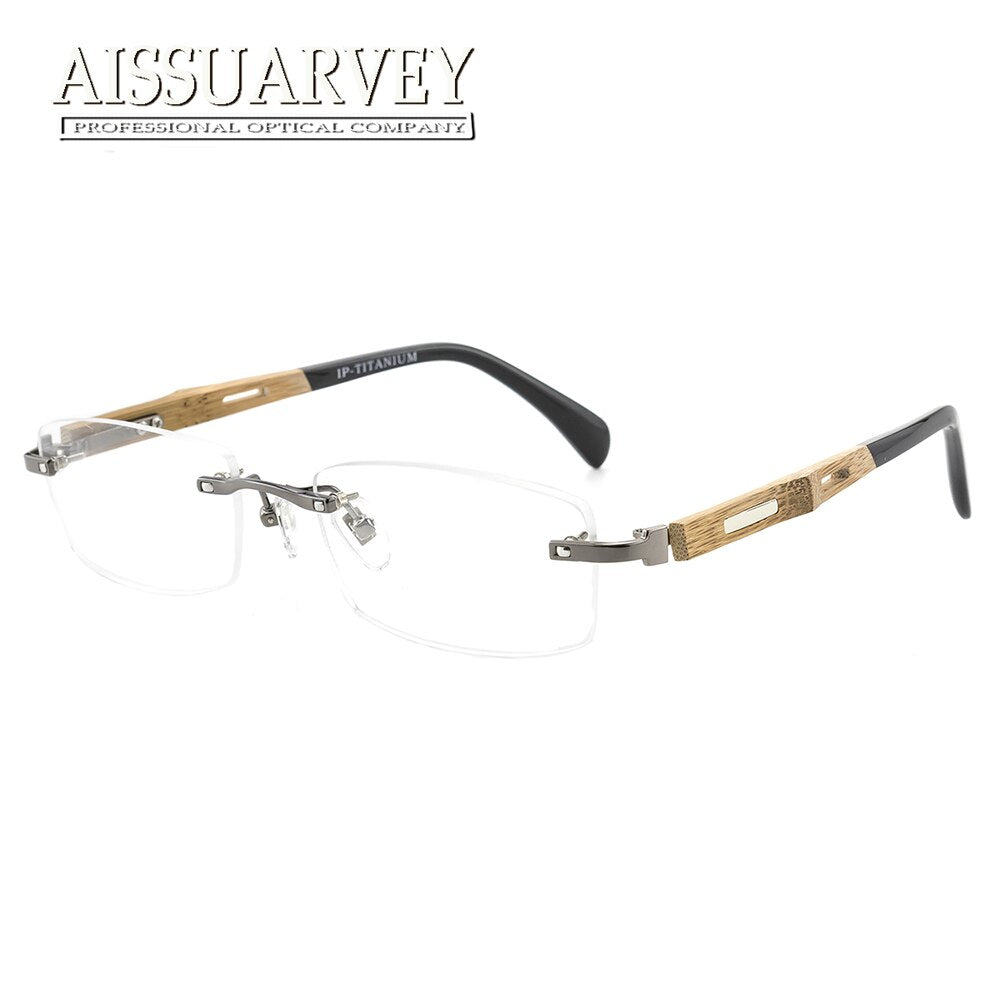 Men's Eyeglasses Rimless Wooden Titanium Asr866 Rimless Aissuarvey Eyeglasses gray  