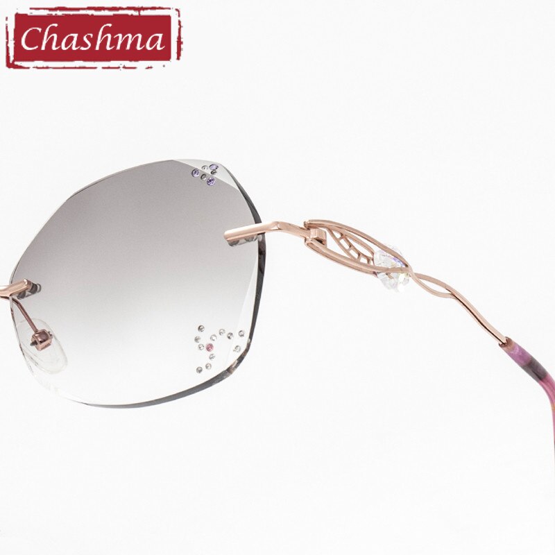 Women's Diamond Trimmed Rimless Eyeglasses Titanium Frame 007c Rimless Chashma   