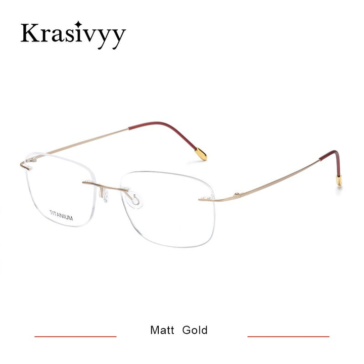 Krasivyy Men's Rimless Square Titanium Eyeglasses Kr16010 Rimless Krasivyy Matt Gold  