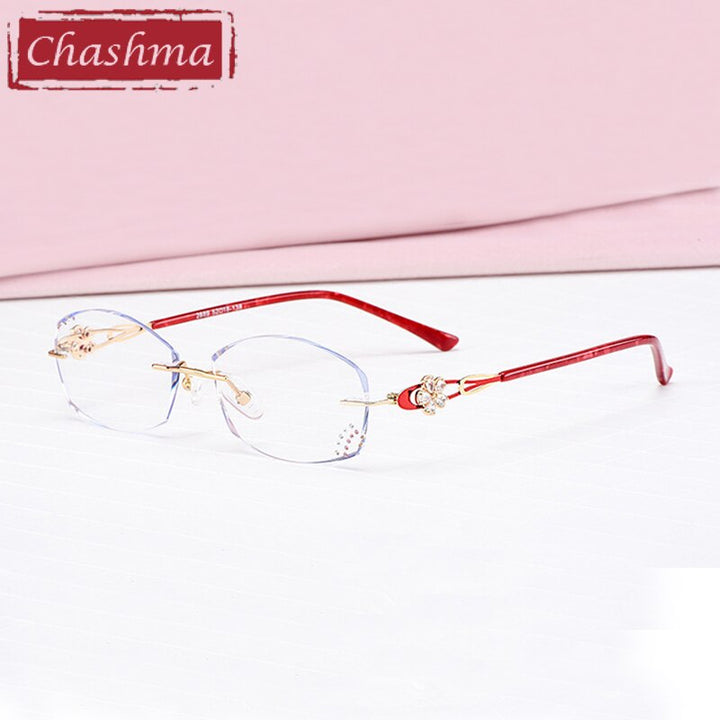 Women's Rimless Gradient Tint Eyeglasses Diamond Titanium Frame 2889 Rimless Chashma Gold Red with Clear  
