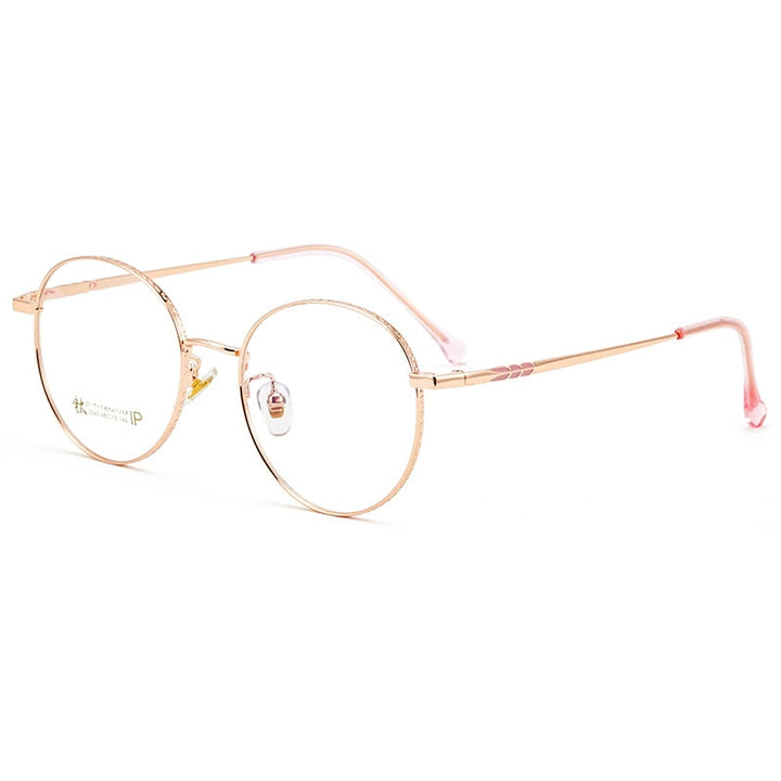 KatKani Unisex Full Rim Round Titanium Frame Eyeglasses 2065 Full Rim KatKani Eyeglasses Rose Gold  