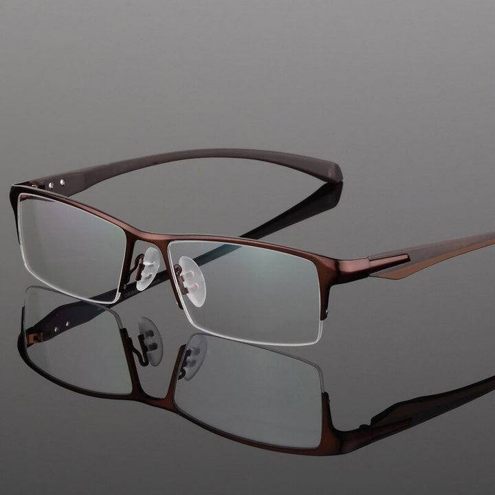 Hdcrafter Men's Semi Rim TR 90 Titanium Rectangle Frame Eyeglasses 9065 Semi Rim Hdcrafter Eyeglasses Browm  