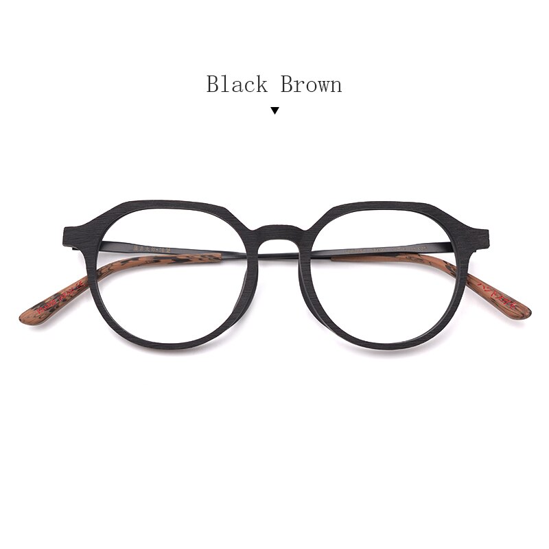 Hdcrafter Unisex Full Rim Round Wood Frame Eyeglasses Ft8861 Full Rim Hdcrafter Eyeglasses BLACK BROWN  